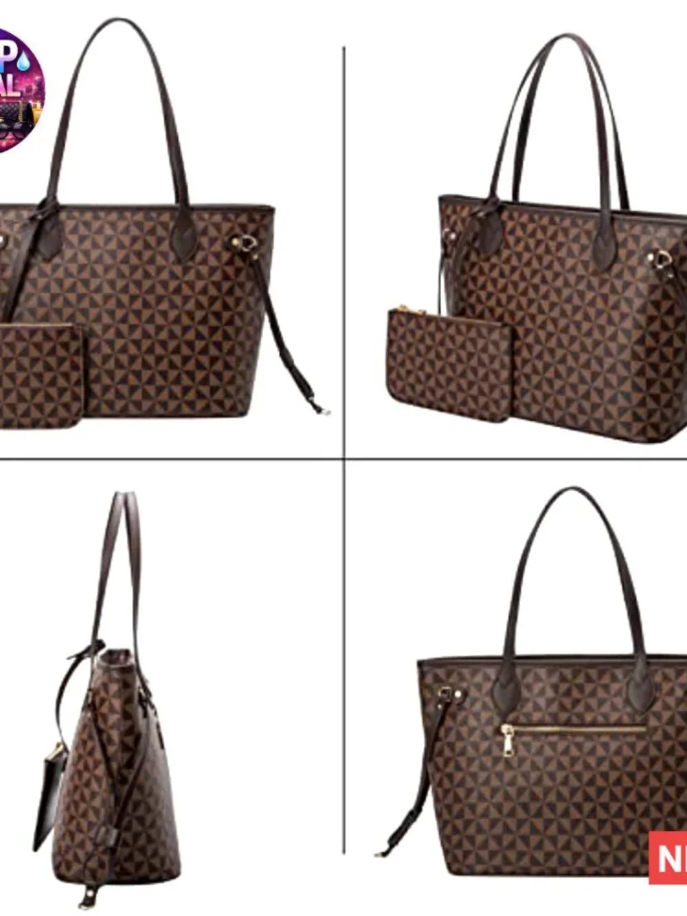 Leather Satchel Handbag with Wallet, Top Handle Shoulder Bag
